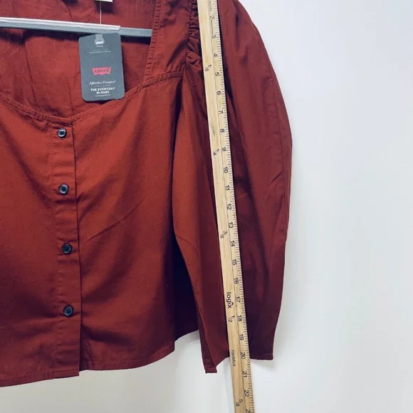 Levi’s Women’s Ellora Fired Brick Puff Sleeve Button Up Blouse Brown Size L - Picture 6 of 12